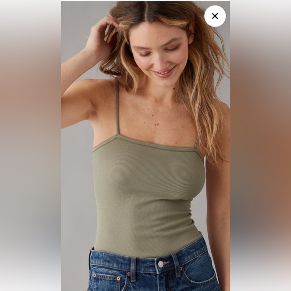 American Eagle, NWT, lace trim adjustable strap bodysuit, olive, XL - Picture 1 of 10